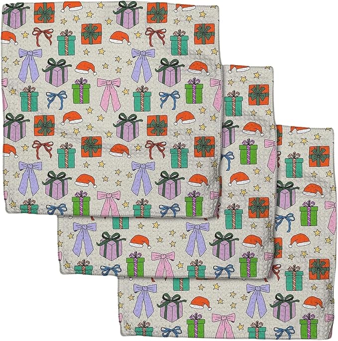 GEOMETRY Holiday Kitchen Dish Cloths - Quick Dry Dishcloths for Kitchen - Premium Dish Rags with Geoweave - 3-Pieces (Wrapped Up, 10"x10")