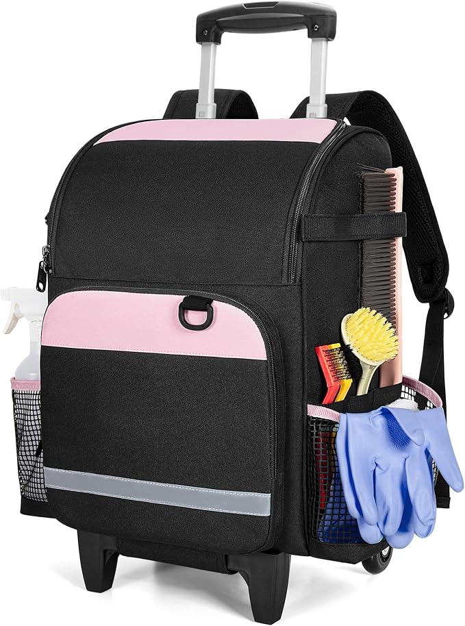LoDrid Rolling Cleaning Backpack with Detachable Trolley, Professional Cleaning Supply Bag with Wheel, Mobile Cleaning Cart with Handle and Shoulder Strap, Cleaning Bags for House Cleaners, Bag Only