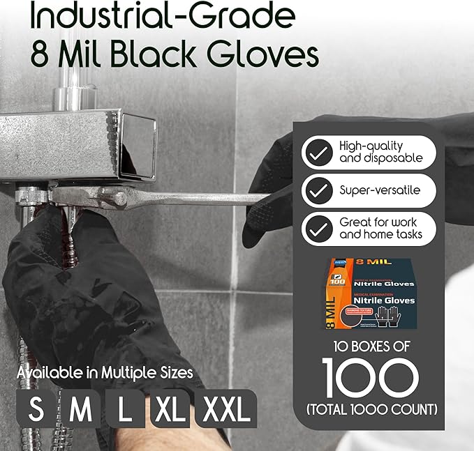 Inspire HEAVY DUTY ORIGINAL Stretch Nitrile Black Gloves Disposable Latex Free | Food, Mechanic, 6mil Black or 8 Mil Orange