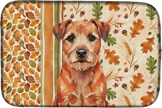 Caroline's Treasures Red Border Terrier Heirloom Fall Dish Drying Mat Absorbent Dish Drying Mat Pad for Kitchen Counter Dish Drainer Mat for Countertop, 14 x 21", Multicolor