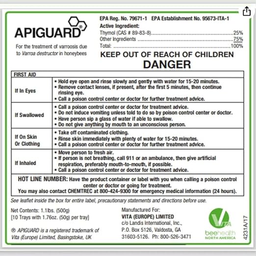 Apiguard – Natural Varroa Mite Treatment for Honey Bee Hives – 10 x 50g Thymol Gel Trays – Easy Application, Beekeeper-Trusted, Bee-Friendly, Plant-Based Protection