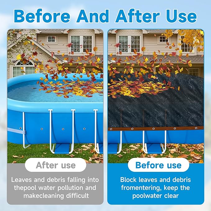 Pool Leaf Net Cover 12x24 Oval Above Ground, Black Mesh Swimming Pool Net Cover with Winch & Cable, Heavy-Duty Tear Resistant UV-Protected Weatherproof (Black, Oval-12FTX24FT)