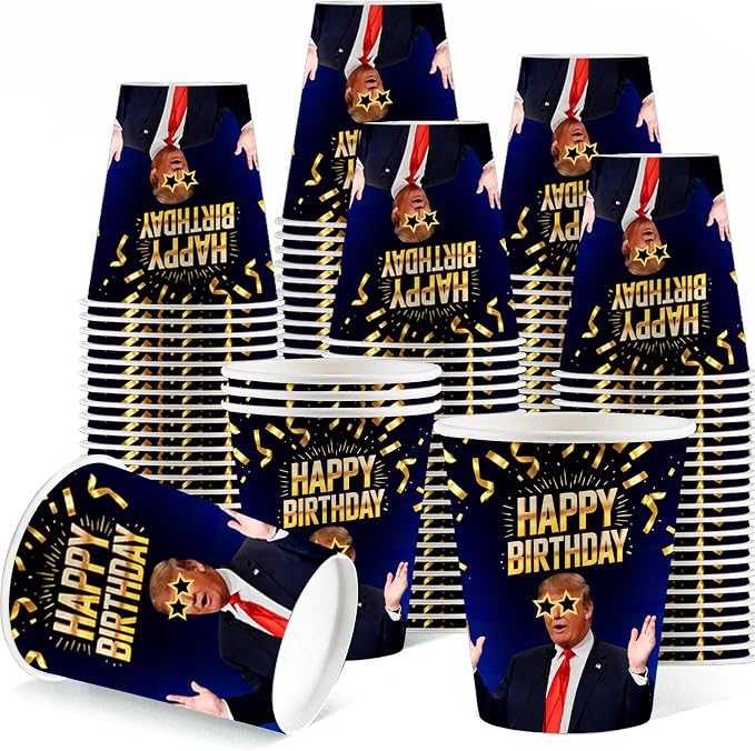 50Pcs Paper Cups Funny Presidant Patriotic Birthday Party Disposable 9oz Paper Cups for Sports Supplies Decorations Drinking for Birthday Party ﻿