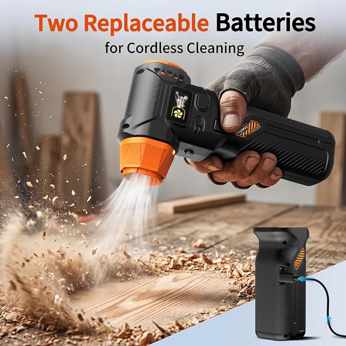 Compressed Air Duster with 40mm Brushless Motor, 2 Swappable 10000mAh Batteries, 36W Fast Charging, Cordless Air Blower for PC Keyboard, Car & Home Cleaning (Black)