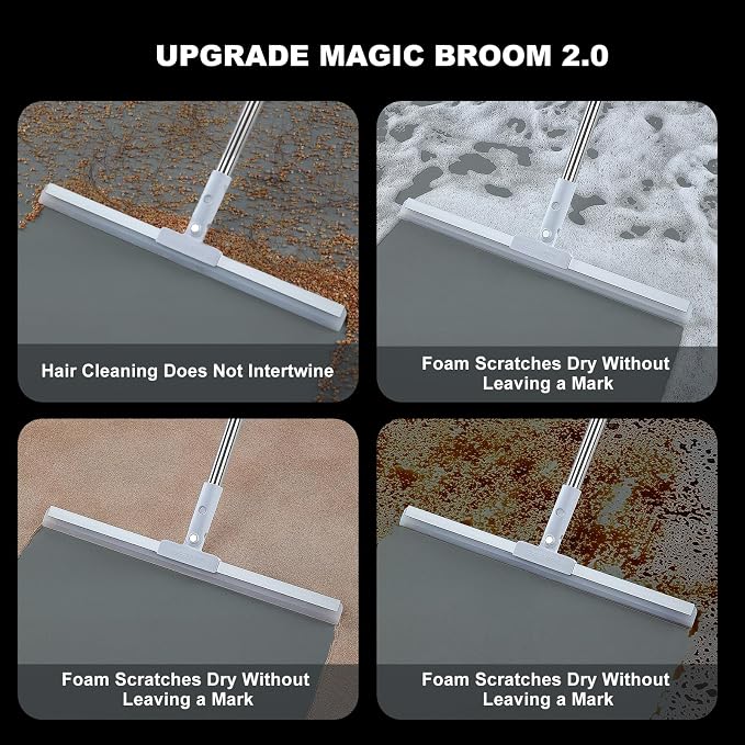 Rubber Squeegee Broom for Floor,62" Long Handle Window Squeegee, Silicone Pet Hair Remover,Magic Squeegee Broom for Indoor Cleaning,Cleans Glass, Hair, fine dust, Liquids, Suitable Smooth Floors, Rugs