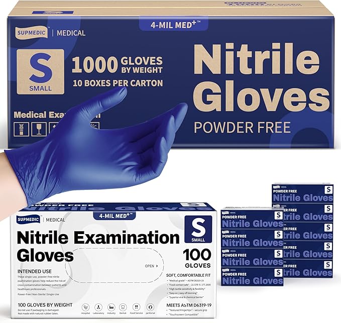 Supmedic Nitrile Exam Gloves, 4 Mil 1000 Ct, Powder-Free Latex-Free Cooking Food-Safe Disposable Medical Gloves, Blue Violet