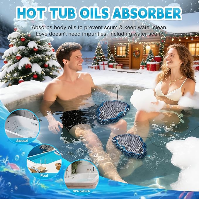 Ray Hot Tub Scum Absorber - Reusable Stingray Floating Spa Sponge & Oil Remover with Optional Tether - Washable Devilfish Oil Absorbing Sponge for Jacuzzi, Pool, and Bath (Cloud 2 Pack)