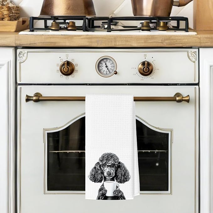 Funny Poodle Kitchen Towels, Dog Kitchen Accessories, Dog Chef Gifts for Women Decorative Hand Towels for Kitchen Decor, Coffee Lovers Gifts Dish Tea Towel, 16x24 Inch