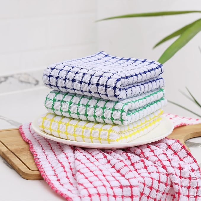 Kitinjoy Cotton 6 Pack Terry Kitchen Towels, 16 x 25 Inches Super Soft and Absorbent Dish Towels, Quick Drying Hand Towels for Kitchen Drying, Yellow