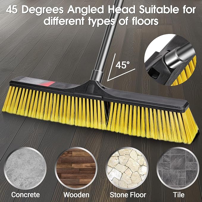 Masthome 24 Inch Outdoor Broom,Stiff Bristles Push Broom Outdoor Heavy Duty & Roller Sponge Mop with 3 Absorbent Sponge Mop Refills