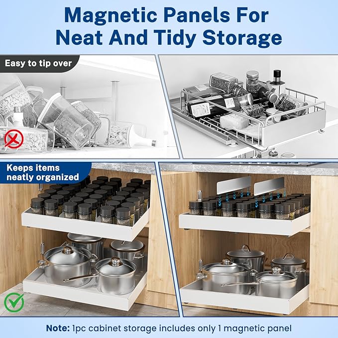 Insputer 2 Pack Under Sink Organizer with 2 Pack Pull Out Cabinet Organizer Expandable Width(12.2"-20.47") & 21" Deep