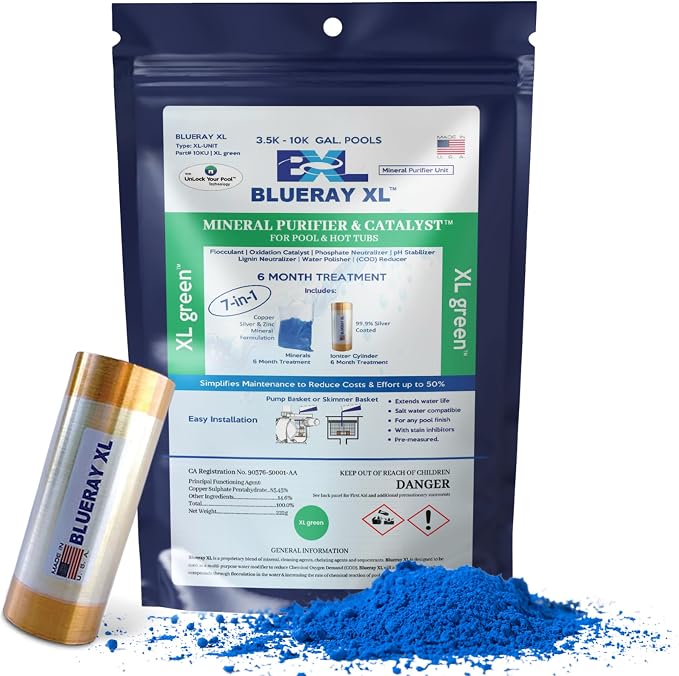 XL Green Mineral Purifier & Catalyst™ - Water Clarifier for Above-Ground Pools with Mineral Pack & Copper Ionizer - Unit for3.5K-10K GAL.