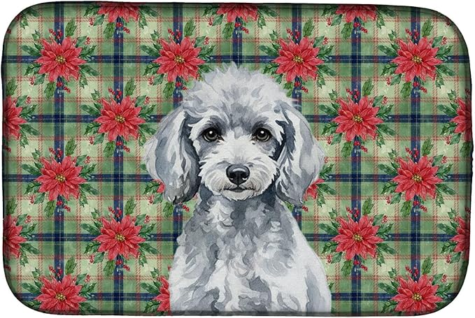 Caroline's Treasures Miniature Silver Poodle Christmas PoinsettIas Dish Drying Mat Absorbent Dish Drying Mat Pad for Kitchen Counter Dish Drainer Mat for Countertop, 14 x 21", Multicolor