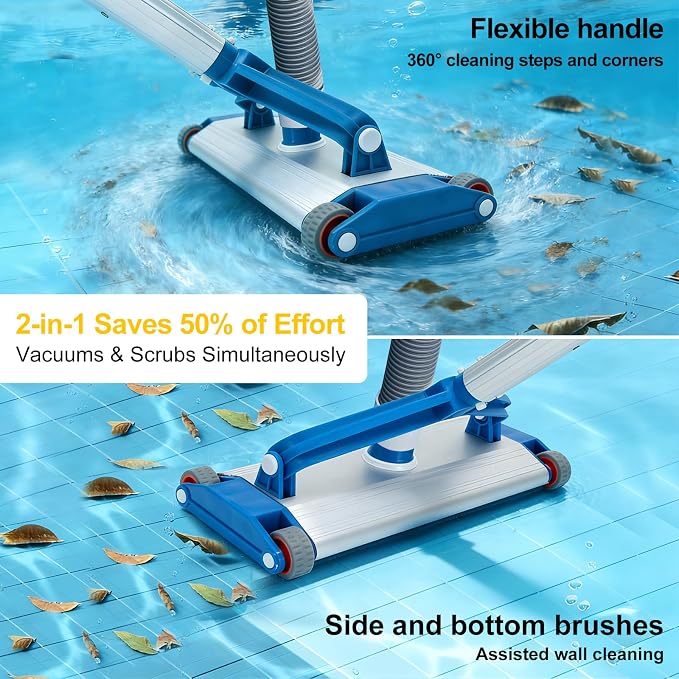 Heavy Duty Pool Vacuum Head, 13.5" Aluminum Body, Fit for 1.5" Hose, Weighted Pool Vac Cleaner for Deep Cleaning on All Surfaces for Inground Pools & Above Ground Pool, Vinyl Liner Floor, Step, Corner