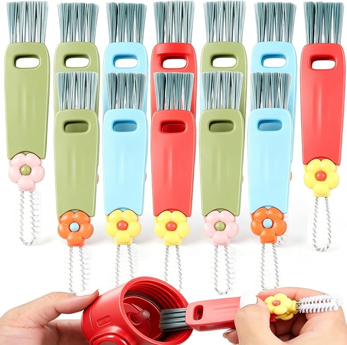 12PC 3 in 1 Cup Lid Cleaning Brush, 180° Rotatable Bottle Brush Gap Cleaner, Multifunctional Crevice Cleaning Brush Set for Baby Bottle, Water Bottle, Tumbler & Kitchen Mugs, 12 Pack Hangable