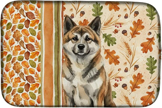 Caroline's Treasures Brindle Akita Heirloom Fall Dish Drying Mat Absorbent Dish Drying Mat Pad for Kitchen Counter Dish Drainer Mat for Countertop, 14 x 21", Multicolor