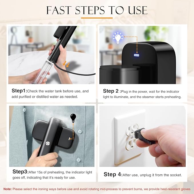 G5 Steam 2-in-1 Professional Handheld Steamer for Clothes,Iron for Clothes, Just 1lbs Lightly, 10 Minutes of Continuous Steam 1200W Light Steam Iron for Travel and Home (black)