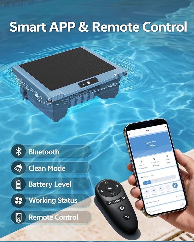 T1B Solar Powered Pool Skimmer Robot, Automatic Robotic Pool Surface Skimmer Cleaner with 24/7 Cleaning, Dual Charging Modes, Auto-Dock, Inground & Above-Ground Pools