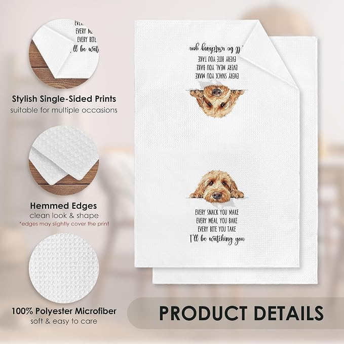 Goldendoodle Kitchen Towel Gifts for Dog Lovers Decorative Set of 2, Golden Doodle Dish Towels Tea Towels Dishcloths, Doodle Microfiber Waffle Weave Hand Towel for Kitchen Bathroom Decor 16x24