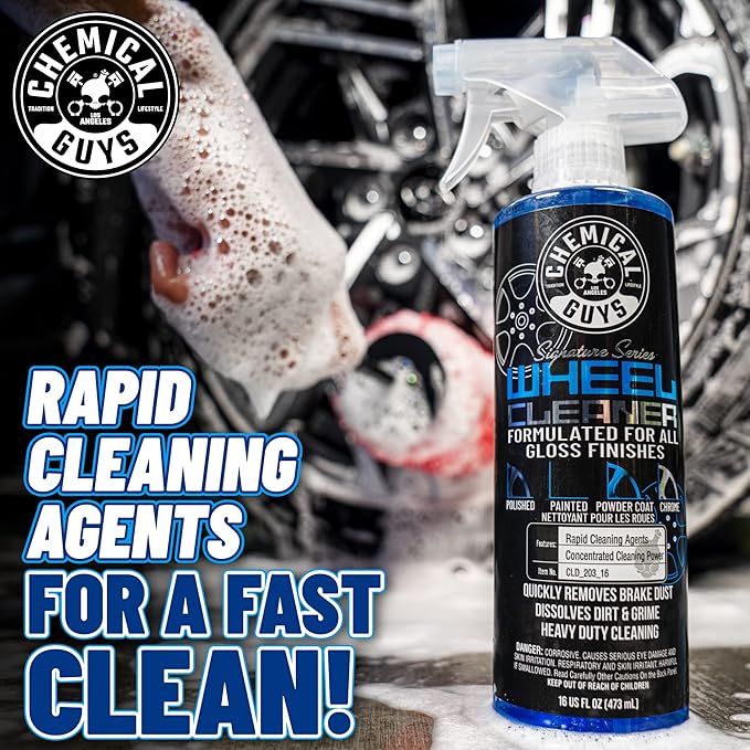 Chemical Guys CLD_203_16 Signature Series Wheel Cleaner,Blue, 16 oz with Signature Series Orange Degreaser, 16 oz with CLD_202_16 Signature Series Glass Cleaner,16 fl.oz