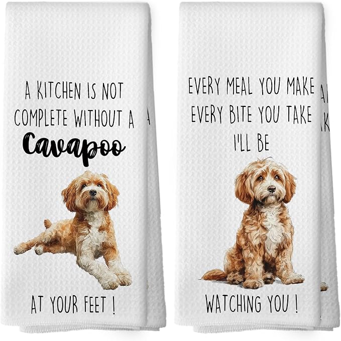 Cavapoo Dog Kitchen Towels Set of 2, Funny Dog Kitchen Decor, Dogs Gifts for Women Men Hand Towel, Pet Owner Gift Decorative Tea Towels Dish Towel 16x24 Inch