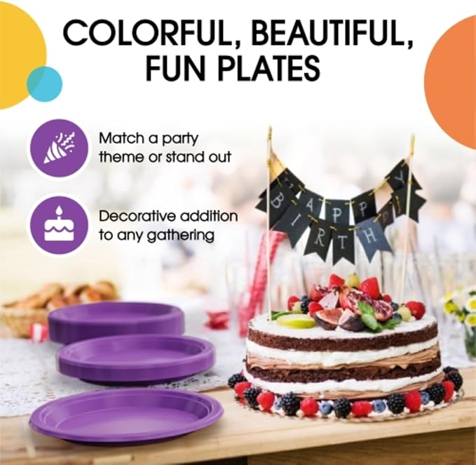 Exquisite Party Solids Purple Plastic Plates For Party Supplies 9" Purple Disposable Plates Heavy Duty 50 Pcs Plastic Dinnerware Sets Heavy Duty 350 GSM Disposable Dinnerware Set