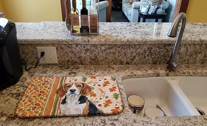 Caroline's Treasures Beagle Heirloom Fall Dish Drying Mat Absorbent Dish Drying Mat Pad for Kitchen Counter Dish Drainer Mat for Countertop, 14 x 21", Multicolor