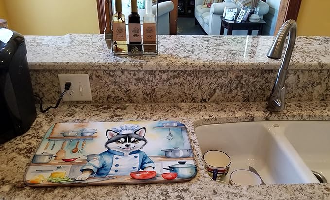 Caroline's Treasures DAC6183DDM Alaskan Klee Kai The Chef Dish Drying Mat Absorbent Dish Drying Mat Pad for Kitchen Counter Dish Drainer Mat for Countertop, 14 x 21", Multicolor