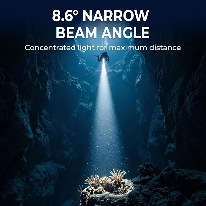 Blue Reef 2000 Lumens Scuba Dive Light, 390m Long-Range Beam, 4Hr Runtime / 2Hr at Full 2000LM Output – USB-C Rechargeable, 100m Waterproof Diving Flashlight for Scuba & Night Diving