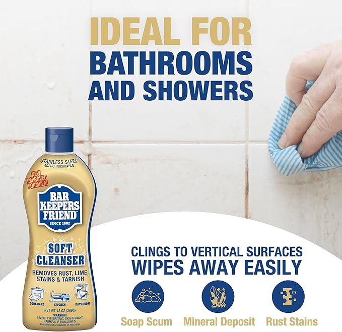 Bar Keepers Friend Soft Cleanser Liquid, 13 oz x 2, Multipurpose Surface Cleaner, Soap Scum & Grease from Stainless Steel & More