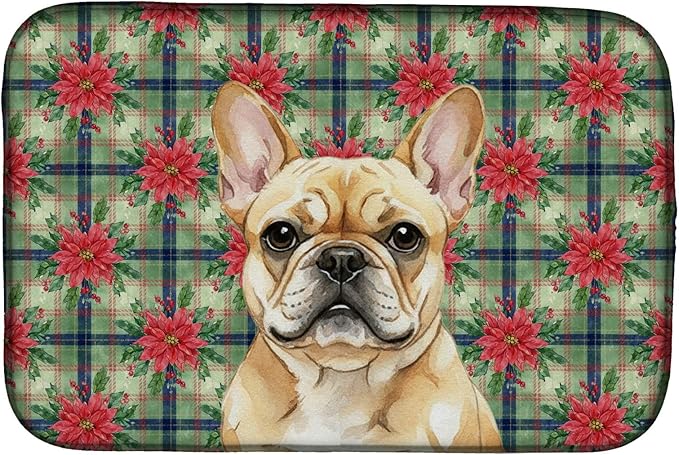 Caroline's Treasures Fawn French Bulldog Christmas PoinsettIas Dish Drying Mat Absorbent Dish Drying Mat Pad for Kitchen Counter Dish Drainer Mat for Countertop, 14 x 21", Multicolor