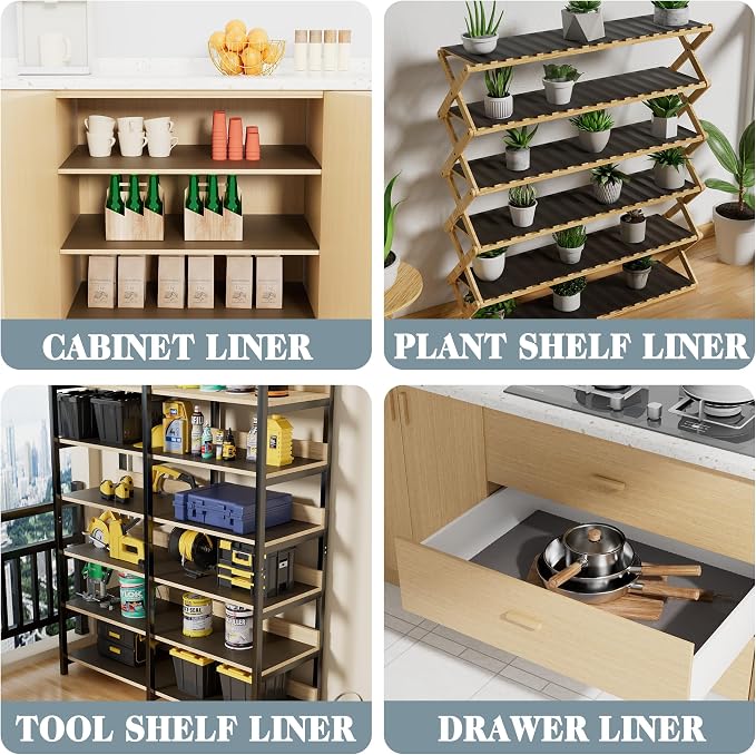 FLPMIX Thick Pantry Shelf Liner 16 inch Wide: Standard Size (16 by 360 Inch) Wire Shelf Liner - Waterproof, Heavy Duty, Easy to Cut, Plastic Kitchen Drawer Liner, Transparent Grey