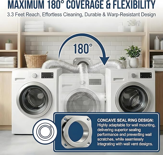 Magnetic Dryer Vent Connector Kit, Quick-Connect 4 Inch Dryer Vent for Tight Laundry Rooms, Save Up to 3–6 Inches of Space, Strong Magnetic Hold, Airtight Seal, Includes 3.3FT Aluminum Hose & 2 Clamps