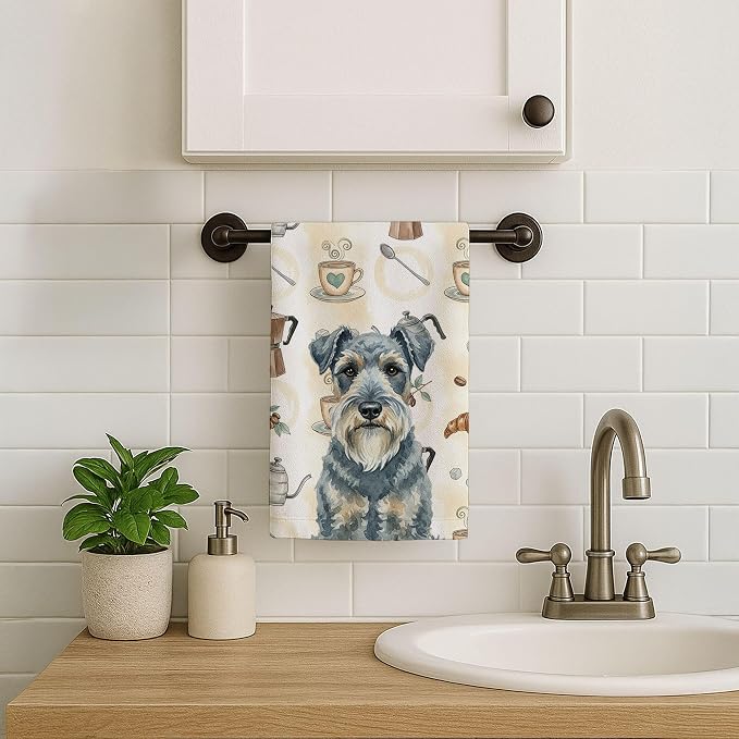 Caroline's Treasures Kerry Blue Terrier Coffee Bar Kitchen Towel Velour Plush Front and Cotton Loop Back Machine Washable