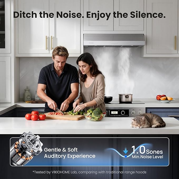 VIKIO HOME Under Cabinet Range Hood 30 Inch, 1200 CFM Dual-Motor Kitchen Vent with LED Lights, Button Control, Ducted Vent Hood, Reusable 5-Layer Aluminum Filters, Stainless Steel