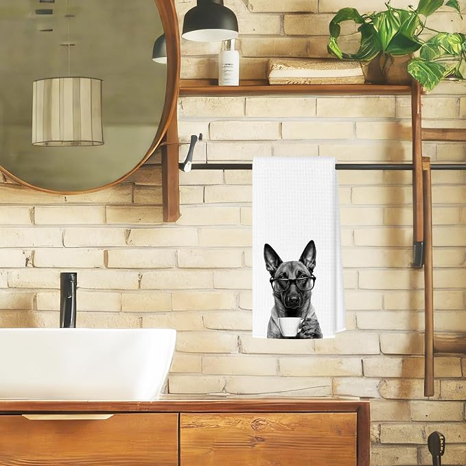 Funny Belgian Malinois Kitchen Towels, Dog Kitchen Accessories, Dog Chef Gifts for Women Decorative Hand Towels for Kitchen Decor, Coffee Lovers Gifts Dish Tea Towel, 16x24 Inch