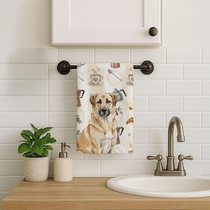 Caroline's Treasures Anatolian Shepherd Dog Coffee Bar Kitchen Towel Velour Plush Front and Cotton Loop Back Machine Washable