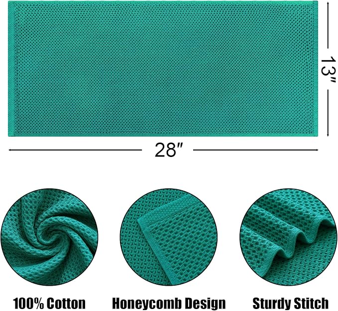 Kitinjoy 100% Cotton Waffle Weave Kitchen Hand Towels (13 X 28 Inches, Teal), 6-Pack Super Soft and Absorbent Dish Towel for Drying Dishes