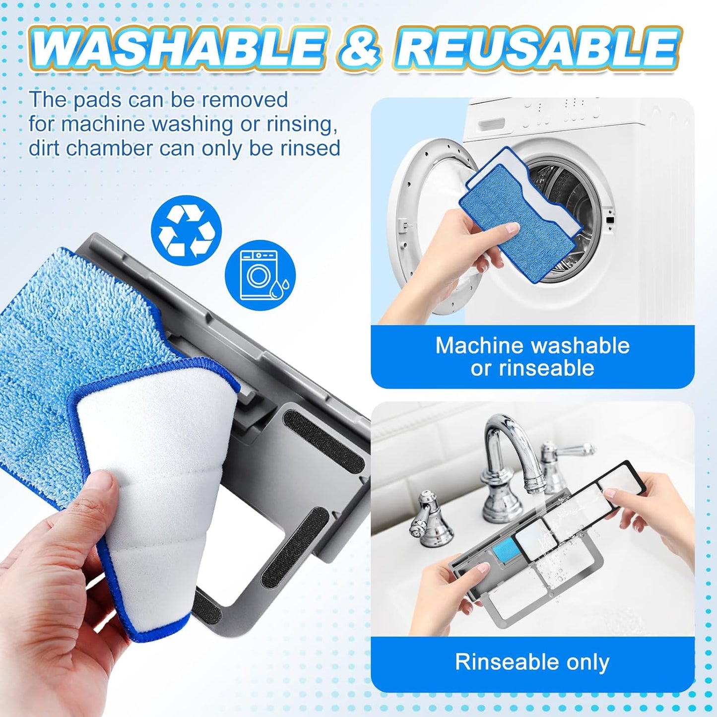 KEEPOW Reusable Mop Replacement Pads Compatible with Shark Vac Mop VM252 VM200 VC205 VM250 VM190 VM200P12, Vacuum Mop Pads Refills for Hardwood Floor with Upgraded Dirt Chamber, Blue, 6+4+2 Pack