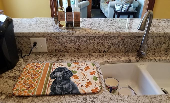 Caroline's Treasures Standard Black Poodle Heirloom Fall Dish Drying Mat Absorbent Dish Drying Mat Pad for Kitchen Counter Dish Drainer Mat for Countertop, 14 x 21", Multicolor