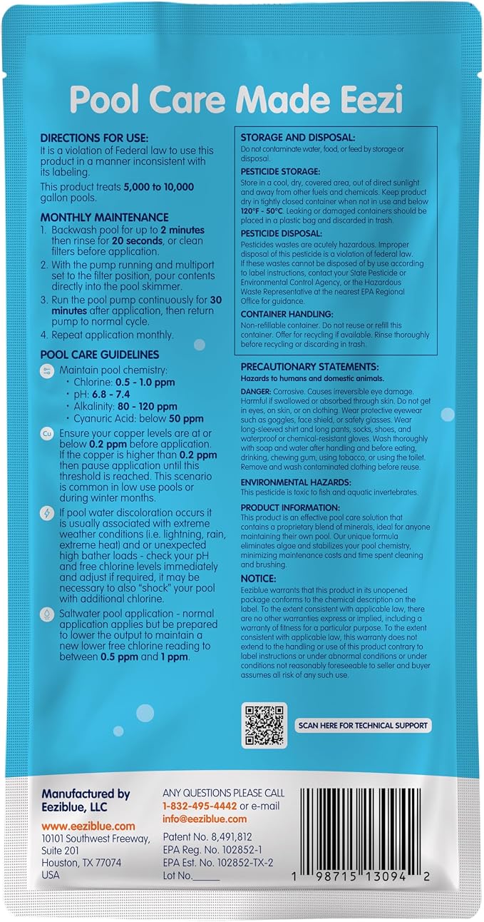 Eeziblue Monthly Pool Algaecide Bundle | Pool Booster for All Algae in Above Ground and In-Ground Swimming Pools, 4 Month Pack (5k - 10k Gallons)