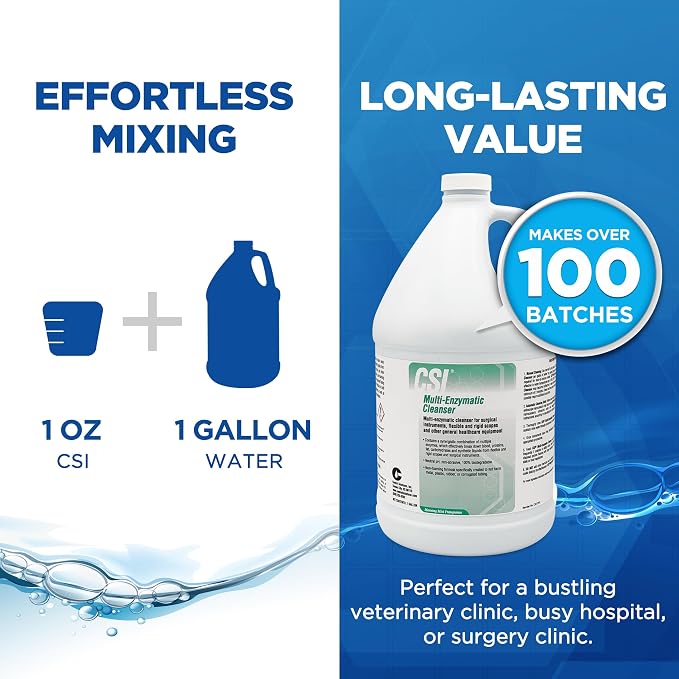CSI Central Solutions Multi Enzymatic Cleanser - Hospital Grade Medical Instrument Cleaner for Presoak and Manual Processing, 1 Gal - Morning Mist