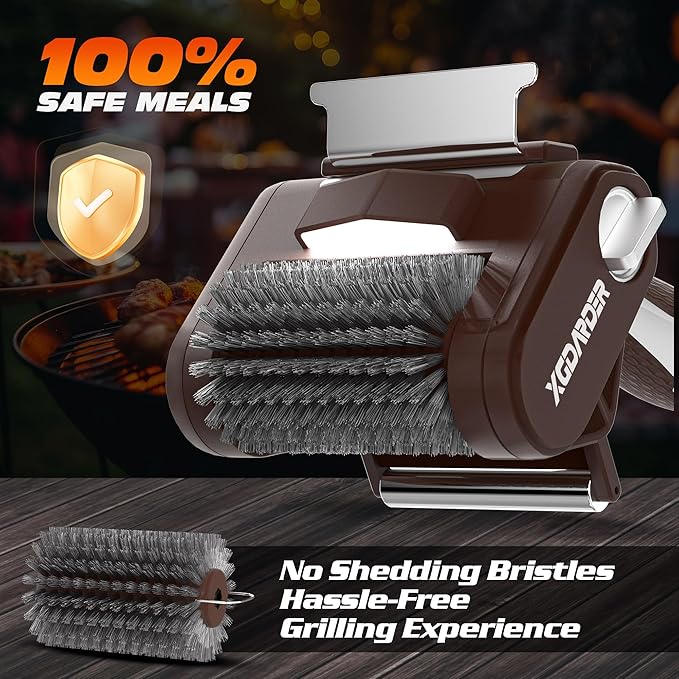 Electric Grill Brush for Outdoor Grill, Rechargeable BBQ Grill Cleaner Stainless Steel Brush with 450RPM Stainless Roller,LED Light, Scraper,Grilling Gifts for Men/Dad