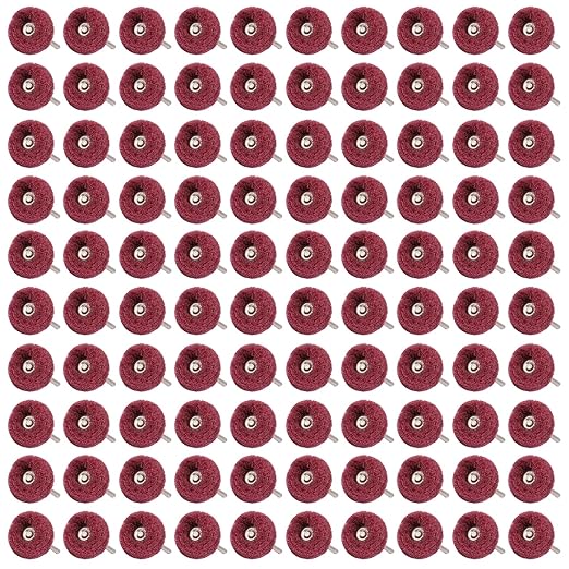 100 PCS Abrasive Buffing Wheels,1 Inch Buffing Polishing Wheel Set for Rotary Tool Accessorie 1/8'' (3mm) Shank, Red 240 Grits for Metal,Wood, Rust Removal