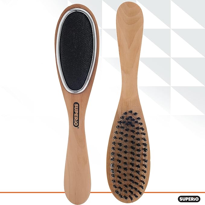 Superio Clothes Brush Garment Brush Pet Hair Remover 3 in 1 Lint Brush, Clothing Brush, and Shoe Horn for Suit, Wool Coat, Sweaters, Shoes, Double Sided Portable Depiller with Wood Handle (3) -Superio