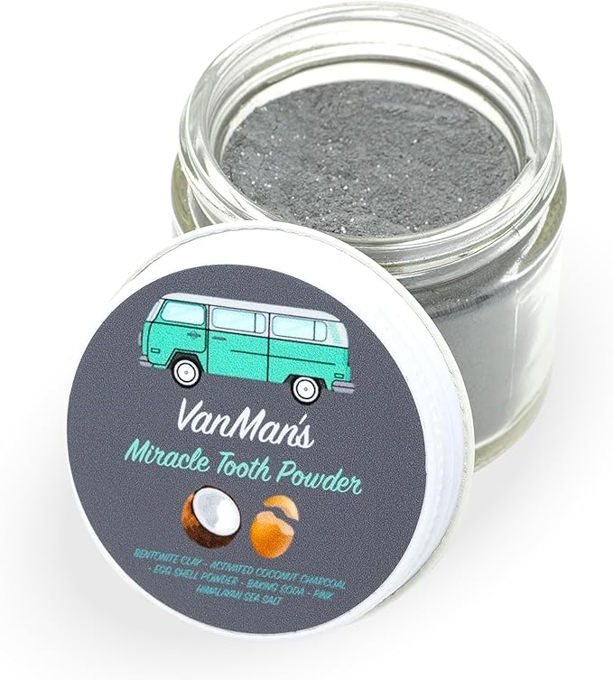 Vanman’s - Miracle Tooth Cleaning Powder Toothpaste - Fluoride-Free Whitening Tooth Powder with Coconut Charcoal, Eggshell Powders - Remineralizing Toothpaste - 2.2 Ounce