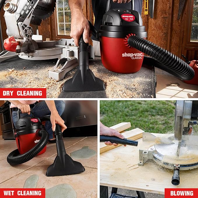 Shop-Vac 1.5 Gallon 2.0 Peak Wet Dry Vacuum, Portable Compact Shop Vacuum with Collapsible Handle Wall Bracket & Attachments, ‎2030100