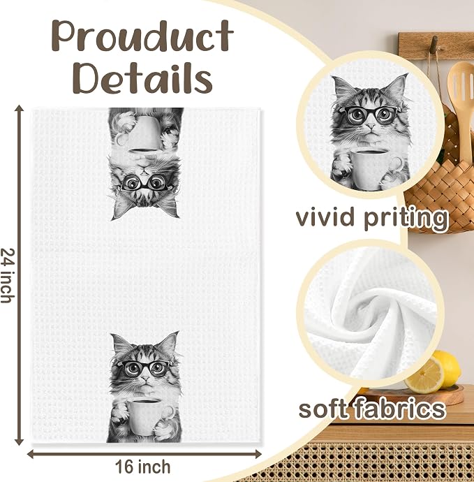 Funny Cat Kitchen Towels, Cats Kitchen Bar Accessories, Cat Lovers Chef Gifts for Women Decorative Hand Towels for Kitchen Decor, Dining Room Dish Tea Towel, 16x24 Inch