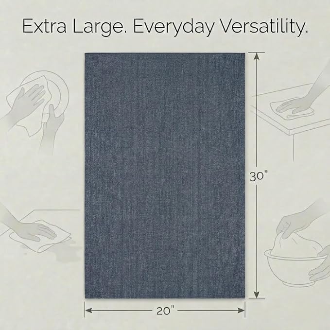 Urban Villa Kitchen Towels Premium Quality 100% Cotton Solid Kitchen Towels Set of 6 Ultra Soft Size 20X30 Inches Chambray Black/White Color Kitchen Towel Highly Absorbent Kitchen Towels
