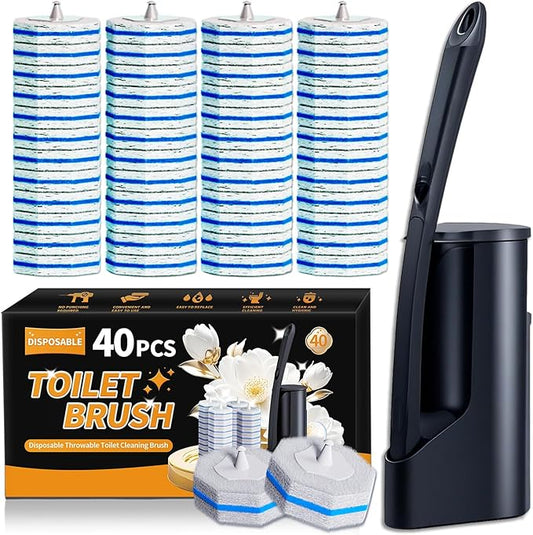 Disposable Toilet Brush - Toilet Bowl Cleaner, Toilet Cleaning Supplies, Toilet Brush with Holder, Toilet Bowl Cleaner Wands，40 Refills for Toilet Cleaning and Hygienic Bathroom Maintenance